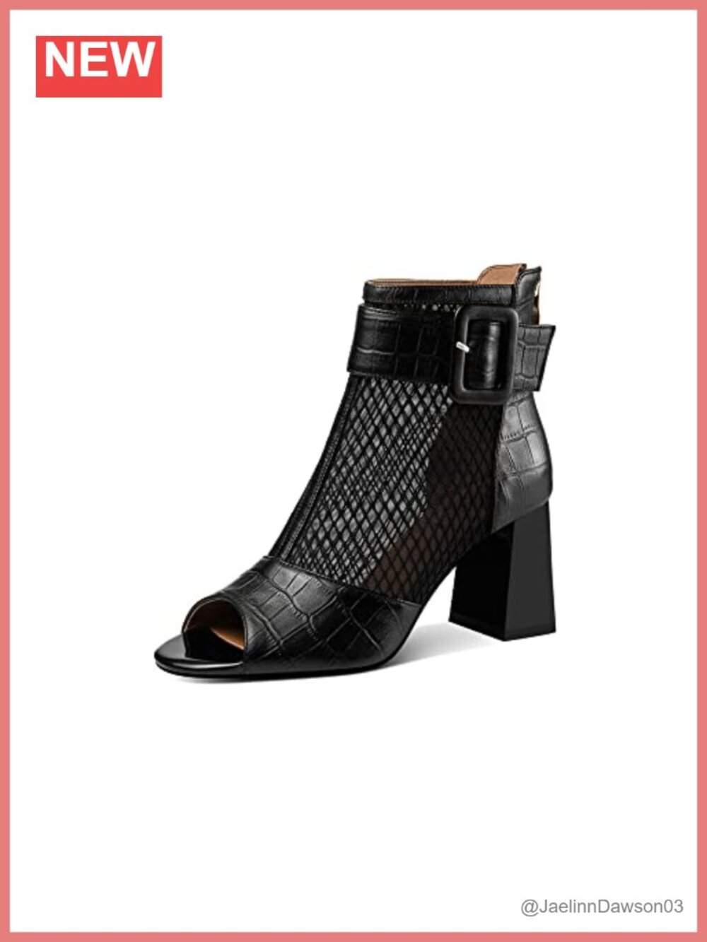 Peep Toe Ankle Boots Genuine Leather Mesh Zip Up Chunky Heel Handmade Booties